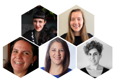 New Leadership of R-Ladies global (from top left) Athanasia Monika Mowinckel, Averi Giudicessi, Yanina Bellini Saibene, SHannon Pileggi, Riva Quiroga
